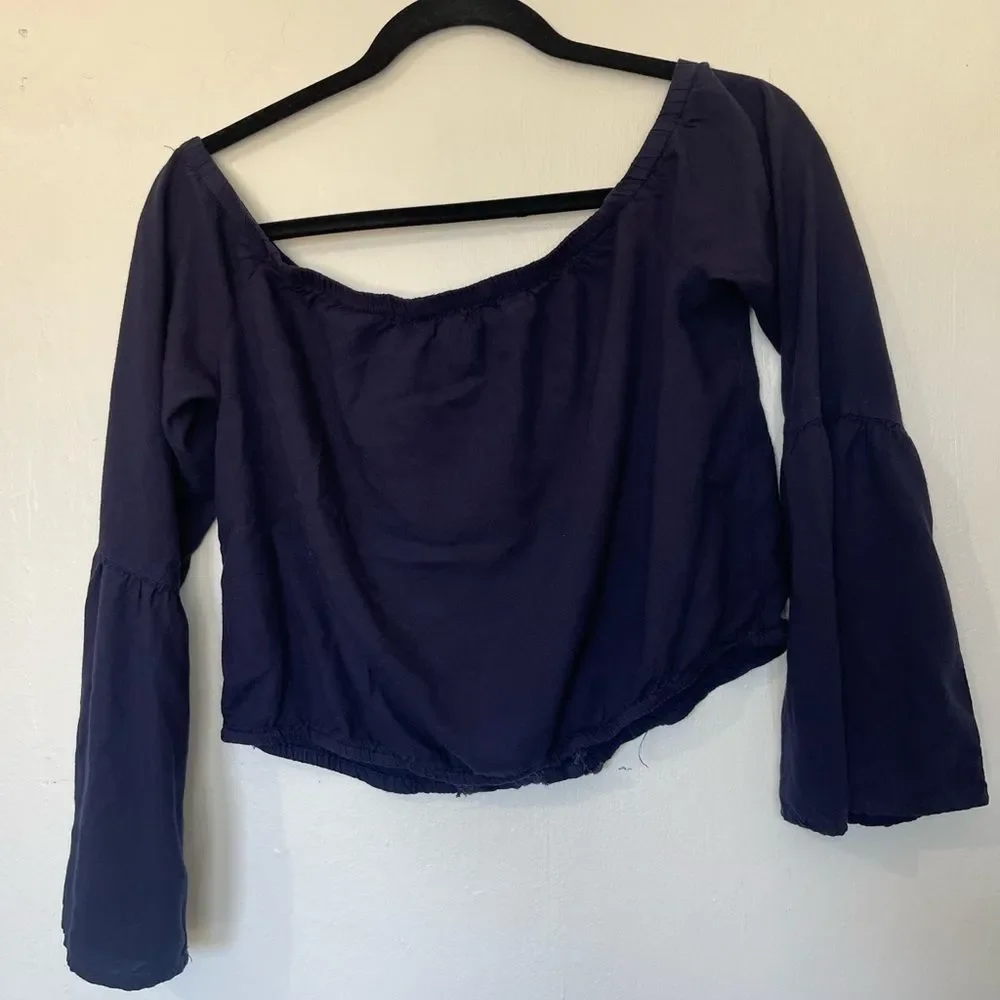 Rue21 Blue Crop Top with Lace Detail & Bell Sleeves - Picture 3 of 5